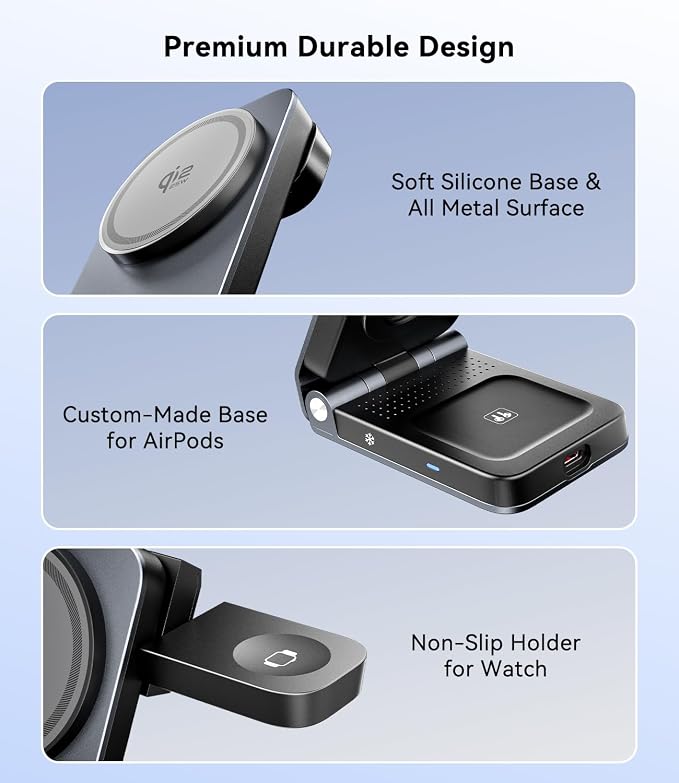 25W Fast Charging Station with Cooling Fan Certified, Wireless Charger 3-in-1 for iPhone 17 promax, Apple Watch, AirPods with MagSafe, Aluminum Alloy Charging Stand with 45W Adapter