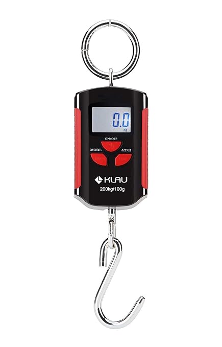 Klau Portable Mini Crane Scale,200 kg / 400 lb,Black and Red | Heavy Duty Digital, LCD Display with Backlight, For Home Farm Market Fishing Hunting