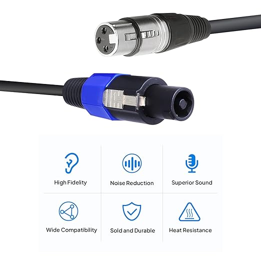 2 Pack 10 Feet Speakon to XLR Cable, SpeakON Male to 3 Pin XLR Female Microphone Cables, NL4FC Twist Lock Connector to XLR Speaker Extension Wire for PA, Amplifier, Stage Monitor