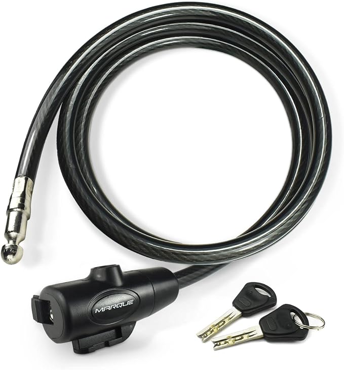MARQUE Bike Lock with Key – 3/8” (4Ft, 7Ft, 15Ft, 25Ft) Straight Cable Locks with Keys, Anti-Theft Security Cable for Bicycles, Scooters, Kayaks, Paddle Boards, Gates