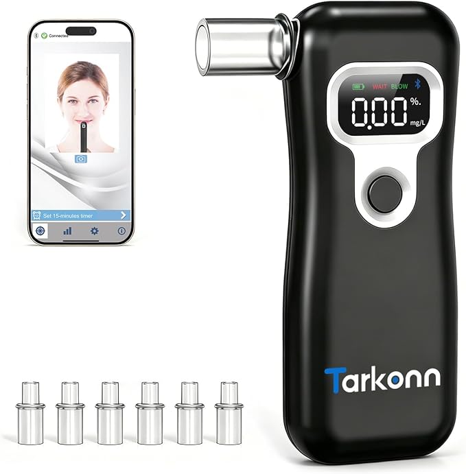 Smart Personal Breathalyzer - 8MM Fuel Cell Sensor Alcohol Tester with Bluetooth App, Portable Pocket Size for Personal Accountability & Social Safety, Real-Time Tracking, 6 Mouthpieces