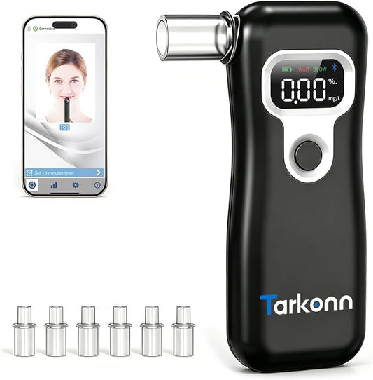 Smart Personal Breathalyzer - 8MM Fuel Cell Sensor Alcohol Tester with Bluetooth App, Portable Pocket Size for Personal Accountability & Social Safety, Real-Time Tracking, 6 Mouthpieces