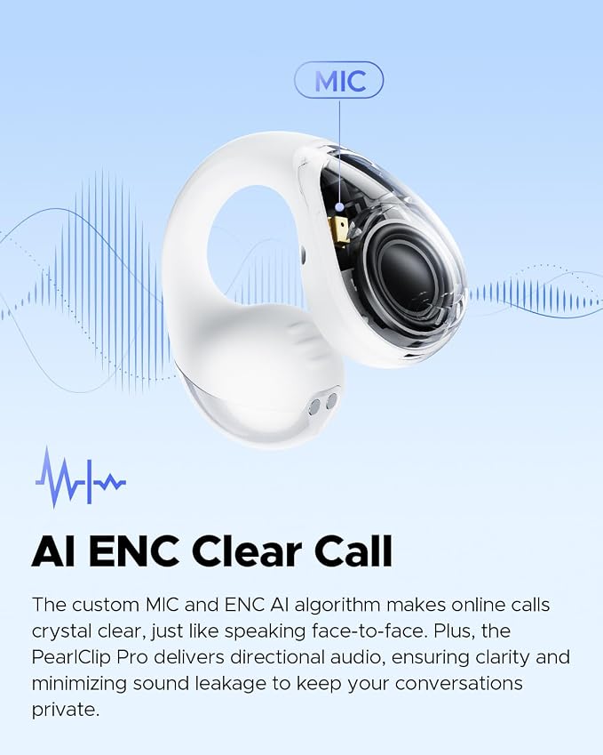 SoundPEATS PearlClip Pro Open Ear Earbuds, All-Day Comfortable Fit for Work & Commute, 24H Playtime, Dual Connection, HD Voice, Fast Charge, Bluetooth 6.0 - White
