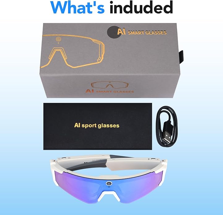 King Will Smart Glasses with Camera, AI Bluetooth Sunglasses with Detachable Inner Lense, 1200P EIS Anti-Shock Video Recording, Dual-Mic ENC Noise Cancellation, IP54 Anti-Water for Cycling & Hiking