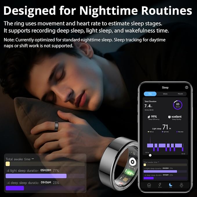 COLMI R02 Smart Ring, Smart Ring for Women and Men, No Subscription Fee, with a Charging Case, Supports Heart Rate, Blood Oxygen, Sleep Health Monitoring. (Black, 12#)