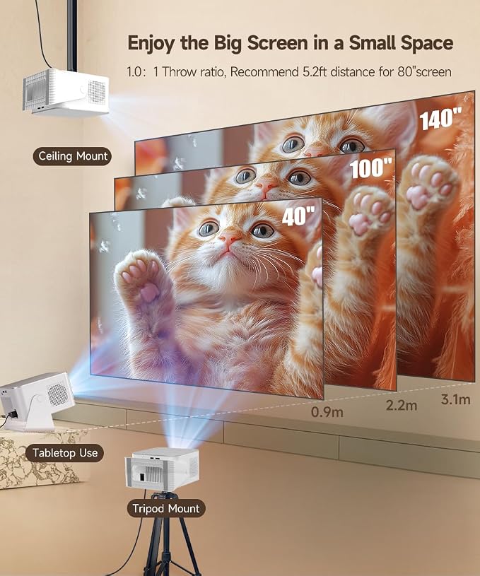 Smart Projector with 4K 8K Support, Mini Projector with Wifi6 and Bluetooth5.4, 600 ANSI, Auto Focus & Obstacle Avoidance 1080P Portable Movie Proyector for Home Outdoor, Magcubic HY350Max