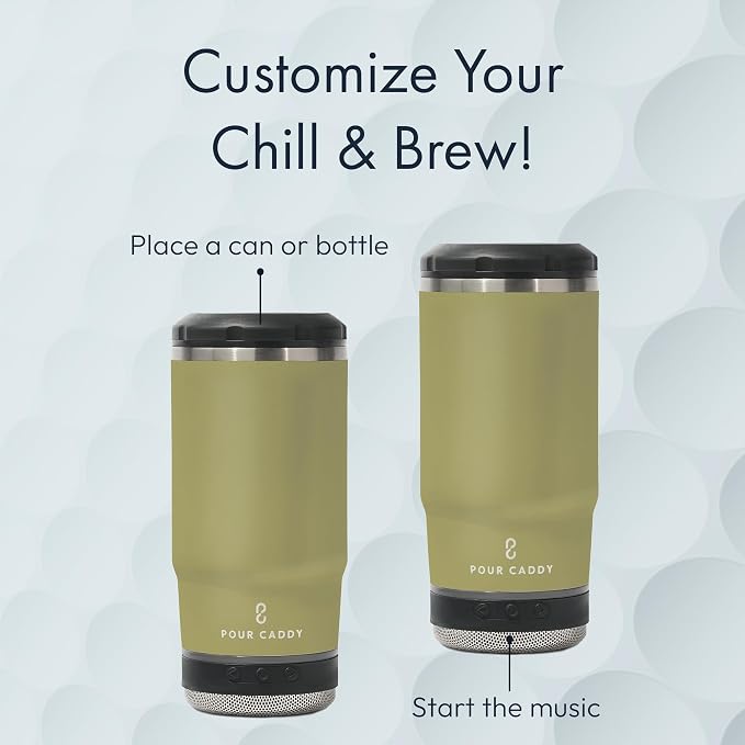 Vibe 4 In 1 Bluetooth Speaker Cup, Insulated Can and Bottle Holder for Hot or Cold Drinks, Double Wall Stainless Steel Drinkware, Fits 12 oz Cans or 14 oz Liquid, Sandstone