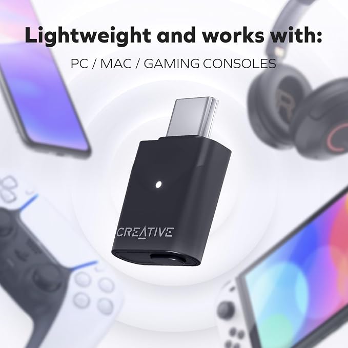 Creative BT-W6 Wireless Bluetooth 5.4 and LE Audio Transmitter with Snapdragon Sound, aptX Lossless, Low Latency and up to 24-bit / 96 kHz Audio, Works with PC/Mac/Gaming Consoles