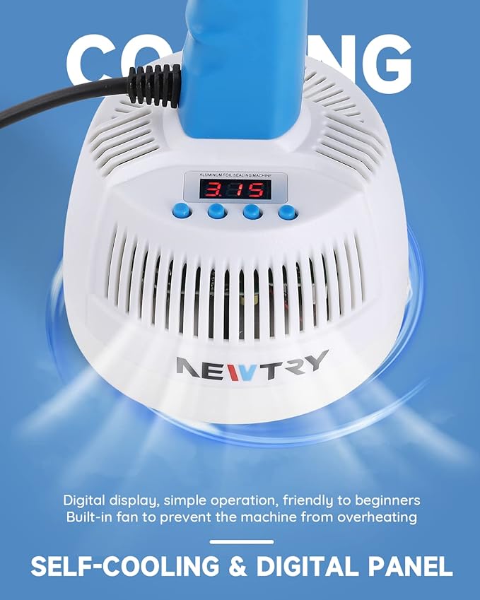 NEWTRY Induction Sealer 20-100mm Heat Handheld Sealing Machine Electromagnetic Bottle Cap Sealer Power & Time Adjustable for Plastic Glass Bottles Caps (110V)