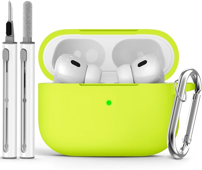 Ljusmicker for AirPods Pro Case Cover with Cleaner Kit,Silicone Protective Case for Apple AirPod Pro 2nd/1st Generation Case for Women Men,AirPods Pro Case Accessories with Keychain-Fluorescent Green