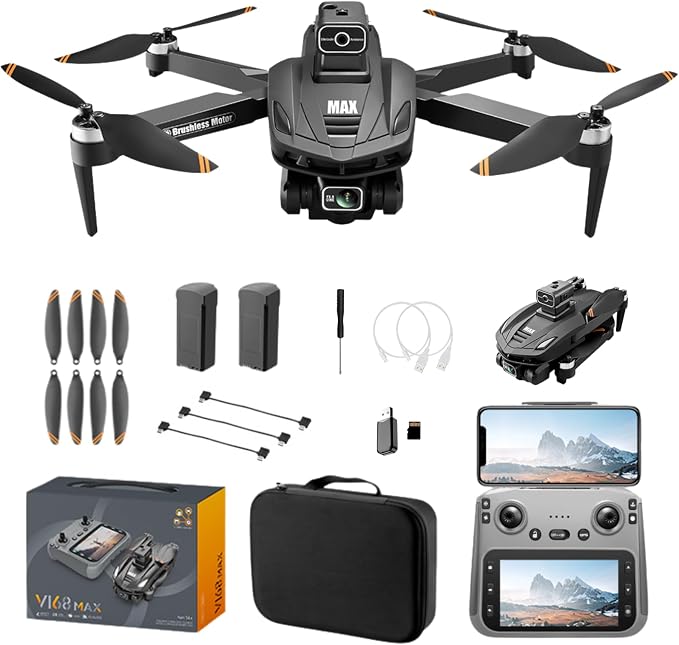 FPV Drone with 4K UHD Camera for Adults, V168 Pro Max GPS Drone with 360° Obstacle Avoidance Brushless Motor RC Drone with 4.5" HD Screen on Controller, Auto Return Altitude Hold Follow Me Headless Mode, Optical Flow Hover Foldable RC Quadcopter with S...