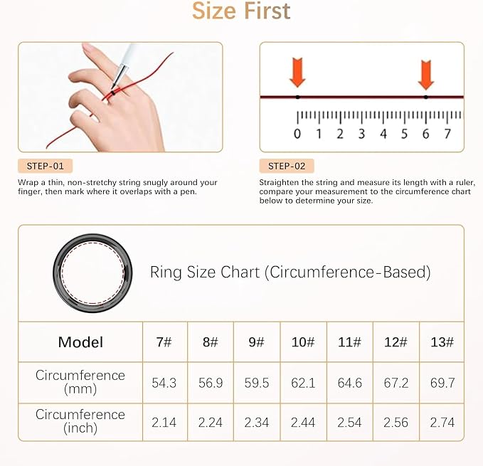 Fit Ring, Smart Health Rings for Women Men with Heart Rate,Blood Oxygen,HRV,Stress Level, Sleep Monitor, Step Tracker, No Subscription Fee, IP68 Waterproof Smart Ring for iphone &Android (Black, 8#)