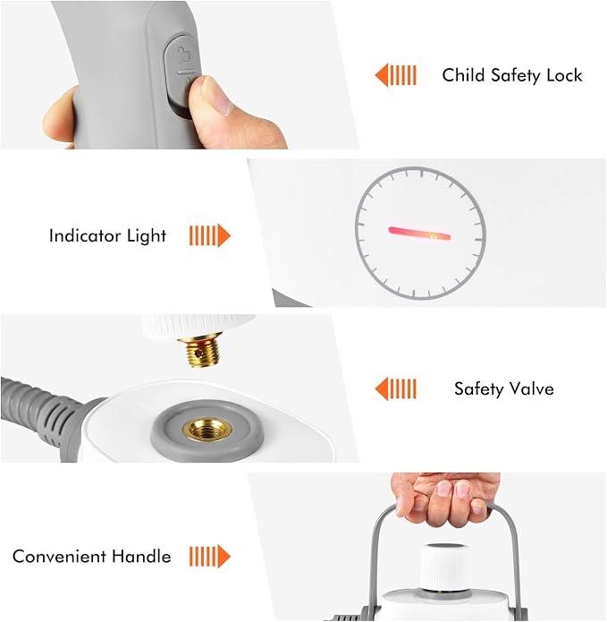 LDAILY Handheld Steam Cleaner, 1000W Portable Pressurized Steamer, Multipurpose Steam Cleaning Machine for Kitchen, Garment, 300ml (10.2oz) Water Tank, 10 Accessories Included, Portable Steamer (Grey)