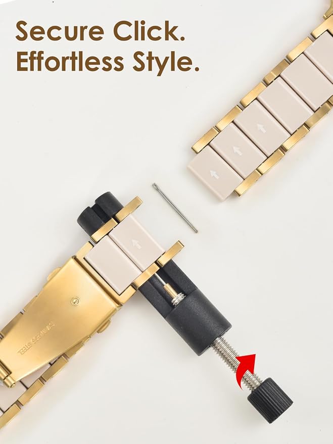 V.R.HOPE Apple Watch Band for Women 38mm 40mm 41mm 42mm Fashion Gold Stainless Steel Metal Strap with Resin Inlay, Fashion Bracelet Compatible with iWatch Series 11/10/9/8/7/6/5/4/3/2/1/SE (Oatmeal+Gold)