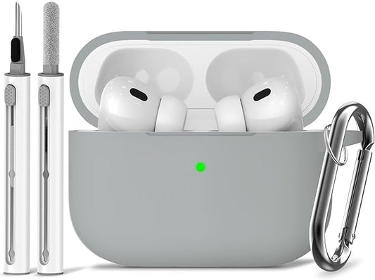 Ljusmicker for AirPods Pro Case, Cover with Cleaner Kit, Soft Silicone Protective Case for Apple AirPods Pro 1/2 Gen, AirPodPro 2 Case Accessories with Keychain - Light Grey