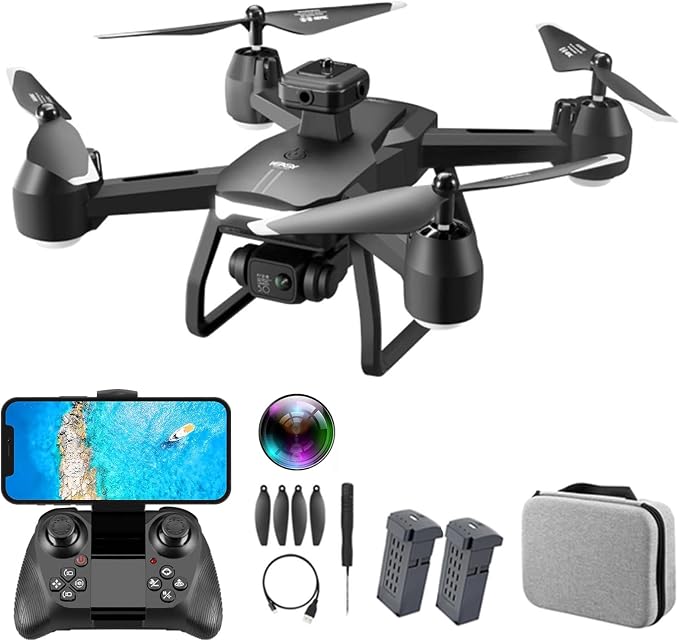 Drones with Camera for Adults 6K Foldable Headless Drone with Obstacle Avoidance Function Optical Flow Positioning Gesture Photography with Storage Bag 2 Battery