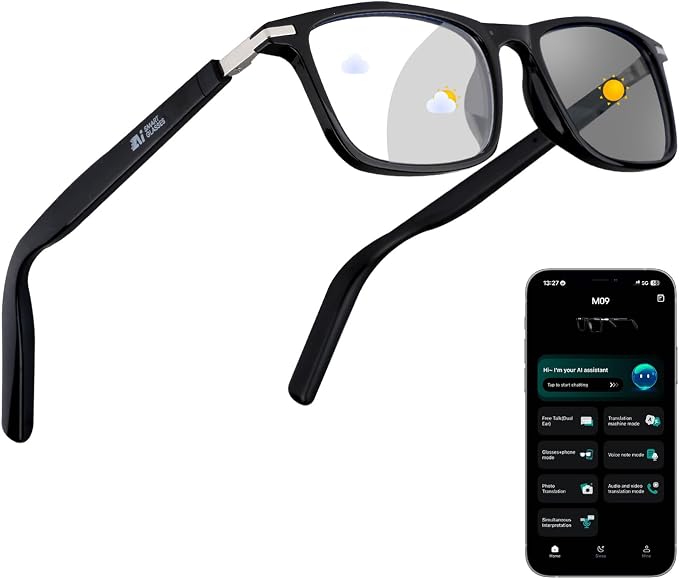 2026 Al Smart Glasses for Men Women - Bluetooth Translation Glasses with 164 Languages, Color-Change Lens, Music & Call, IP65 Waterproof, Free App,Audio Glasses for Meeting Driving Travel,Thin Temples