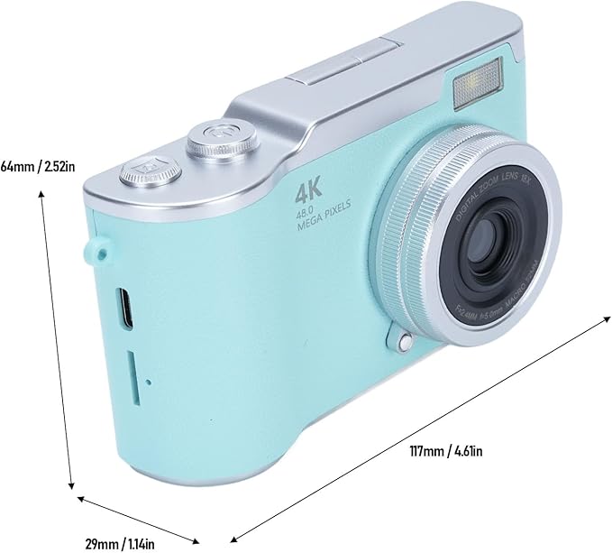 Digital Camera, 1080P HD 48MP Digital Point & Shoot Camera with 2.4 Inch HD Flip Screen, Built in LED Fill Light, 8X Digital Zoom, for Teens Students (Green)