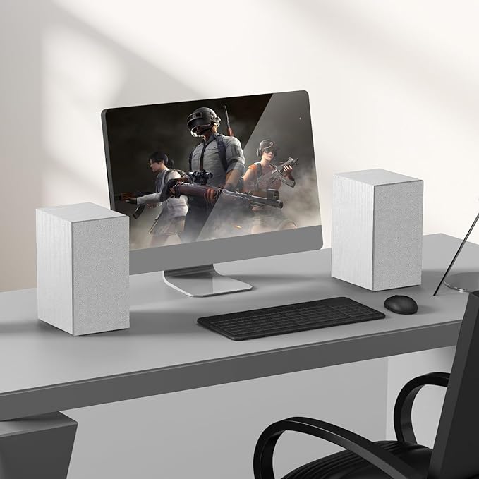 Elimavi 30W X 2 Powered Bookshelf Speakers - 3.5-RCA Input for Turntable, TV, PC, Record Player Speakers with 4 Inch Woofer & Wall Mounted, White