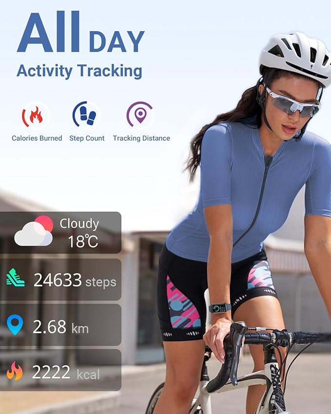 Amzhero Health Fitness Tracker with 24/7 Heart Rate, Blood Oxygen, Blood Pressure, Sleep Tracker, 5ATM Waterproof Activity Trackers with Step Tracker, Pedometer (S & L Bands Included)