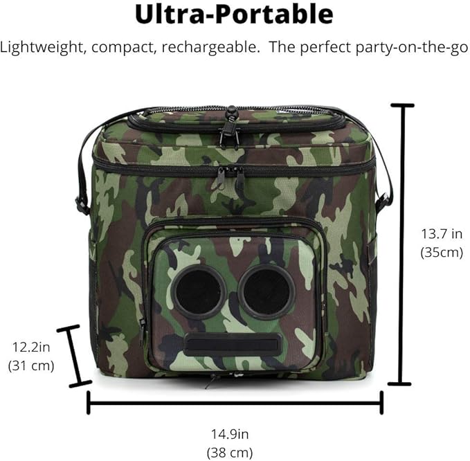 THE #1 Cooler with Speakers on Amazon. 20-Watt Bluetooth Speakers for Parties/Festivals/Boat/Beach. Rechargeable, Works with iPhone & Android (Camo)