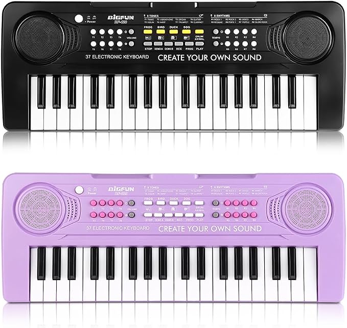 Keyboard Piano for Kids, BIGFUN 37 Keys Toddler Piano Multifunction Music Educational Instrument Toy, Electronic Kids Keyboard Set for 3-7 Year Old Girls and Boys (2PCS, Purple + Black)