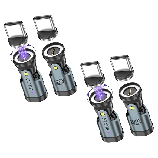 Statik 360 Pro USB C Magnetic Tip Power Adapters, 100W Fast Charging Adapter, Turn Any Cable Into a 360 Pro, Pivotable Tip Compatible with Any USB-C Cable - 4-Pack