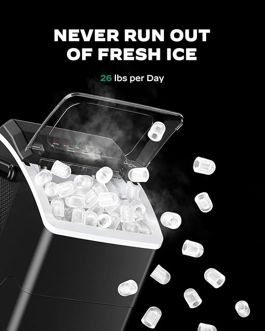 Silonn Countertop Ice Maker, 26 lbs/Day Fast Ice in 6 Mins, Self-Cleaning Compact Ice Machine for Home Kitchen Office Parties, Black