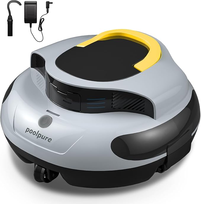 PoolPure Aquaguard SE II 2025 Cordless Robotic Pool Cleaner with 5000mAh Large Battery, 120-Min Operating Time, Adjustable Path Options for Above-Ground Pools and More (Grey-Yellow)