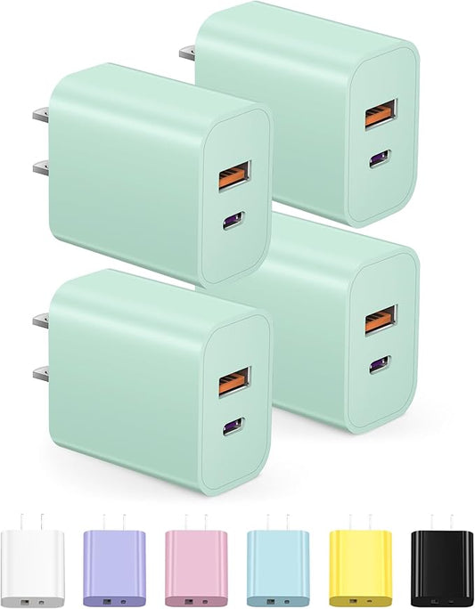 [4 Pack] USB C Charger Block Charging Block Type C Charger 20W Wall Chargers for iPhone Air/17/17 Plus/17 Pro/17 Pro Max/16/16 Plus/16 Pro/16 Pro Max/15/15 Pro/15 Pro Max/14/13/12 Pro/Samsung(Green)