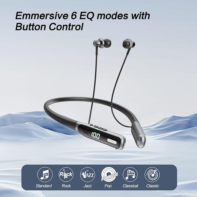 Wireless Neckband Earbuds, Bluetooth 5.4 Neckband Earbuds with Built-in Microphone, Lightweight, ENC Multi-Connect Neckband Sports Earphones with 80H Playtime, Black