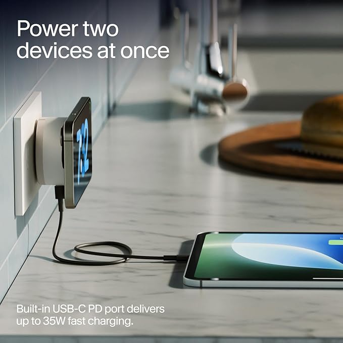 Twelve South PowerBug MagSafe Compatible Qi2 Magnetic Wireless Charger with 35W USB-C Hub – Fast Charging for iPhone 17, 16, 15, 14 & More – Dune