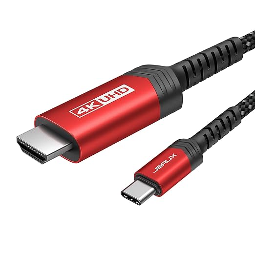 JSAUX USB C to HDMI Cable 6.6ft/2M (4K@60Hz), USB 3.1 Type C to HDMI 2.0 Cord, HDR, HDCP 2.2 Compatible with iPhone 16/16 Plus/16 Pro/16 Pro Max, Galaxy S24 S23 S22, iPad Pro -Red