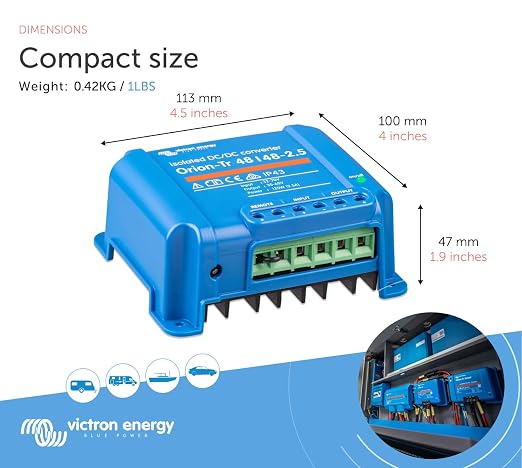 Victron Energy Orion-Tr DC to DC Converter - 48/48-Volt 2.5 amp 120-Watt | IP43 Protected, for Dual Battery Systems, Isolated