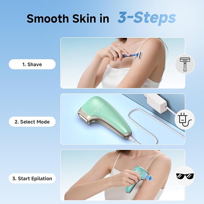 Painless IPL Laser Hair Removal for Women & Men, 39°F Sapphire Ice Cooling Technology, At-Home Laser Hair Removal Device for Face, Armpits, Legs, Bikini & Whole Body, Long-Lasting Results