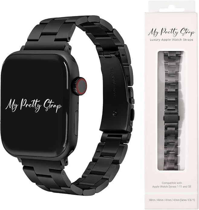 My Pretty Strap - Compatible Apple Watch Band Strap, Stainless Steel Fashion iWatch Replacement Strap- Easy Resizing, No Tool Needed, Fits Most Wrists- Compatible with Series 1-11, SE and Ultra