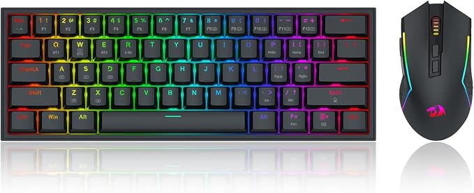 Redragon S144 Gaming Keyboard & Mouse Combo, 60% K617 Tri-Mode Wireless RGB Mechanical Keyboard and 7200 DPI Wireless Gaming Mouse Bundle, Convenient Shared Dongle