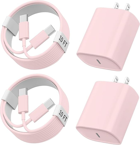 Phone 17 16 15 Charger Fast Charging, 10 FT Long USB C Charger Cord with 20W Type C Fast Phone Charging Block forPhone 17/17 Pro/17 Pro max/Air/Phone 16 15 Pro Max Plus, iPad, Android,Pink