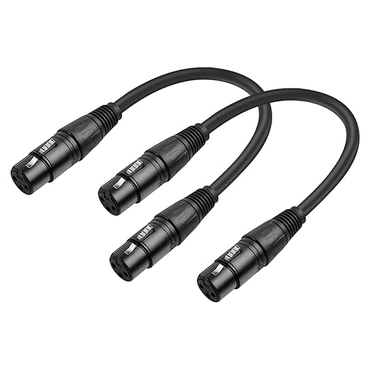 2Pack 3 Pin XLR Female to Female Microphone Cables,1FT,Professional Balanced Audio Cable with Oxygen-Free Copper, Gold-Plated Connectors - for Studio, Stage, PA Systems