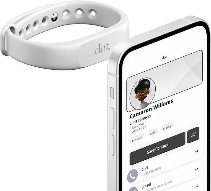 dot. Band - Digital Business Card Wristband - Tap Compatible with iPhone & Android (White)