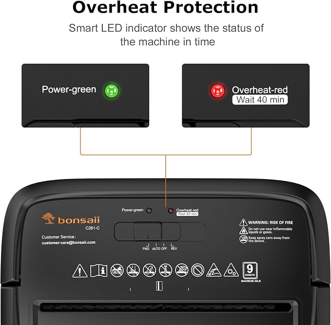 Bonsaii Paper Shredder, 9-Sheet Crosscut Home Office Shredder with 4.2 Gallon Bin, P-4 Security Level Document Shredder Shred Credit Card/Mail/Staple/Clip (C261-C Updated)