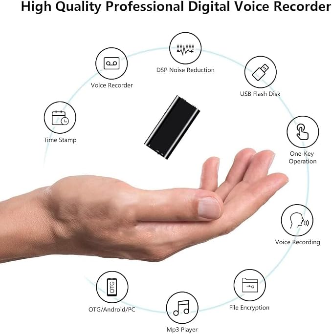 Mini Voice Recorder - Voice Activated Recorder with Intelligent Triple Noise Reduction, 800 Hours Recording Device,an Audio Recording Tool Suitable for Interviews, Study and Meetings (32GB)