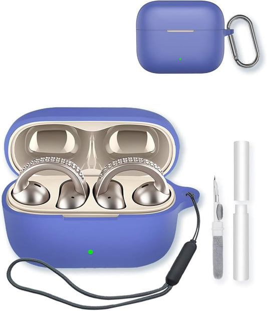 Case for Motorola Moto Buds Clip True Wireless Earbuds,Soft Protective,BOVUGAC Silicone Case Cover with Keychain & Cleaning Kit & Lanyard for Moto Buds Clip-Blue