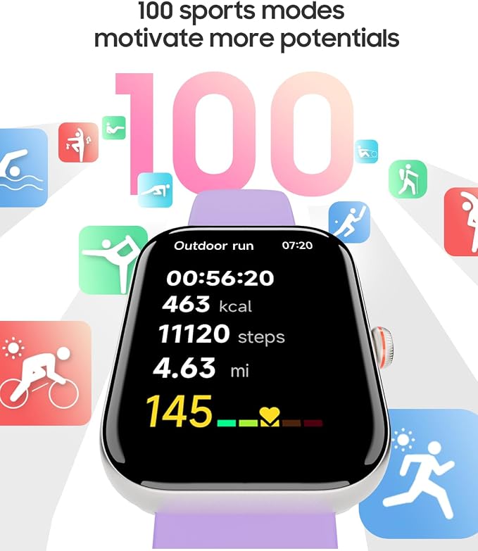 TOOBUR Smart Watch for Women, Alexa Built-in, Answer/Make Calls, 1.91" HD Screen Fitness Watch, IP68 Waterproof, 100 Sports, Heart Rate Monitor, Sleep Tracker, Smartwatch Compatible Android iOS, Lilac