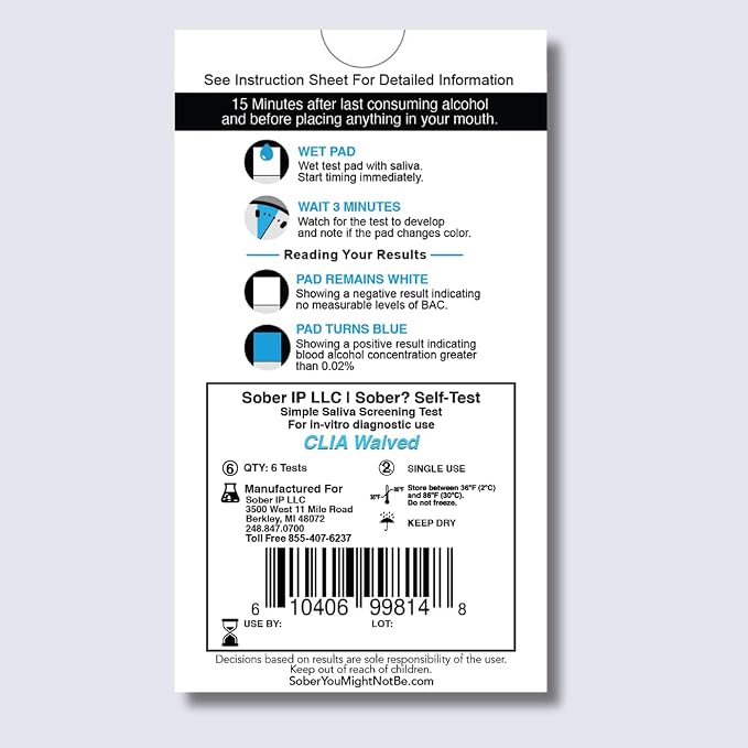 FDA Cleared Saliva Alcohol Test Strip, Highly Accurate BAC Self‑Test, 2–3 Minute Results, Portable & Discreet Sober Test Anywhere (6)