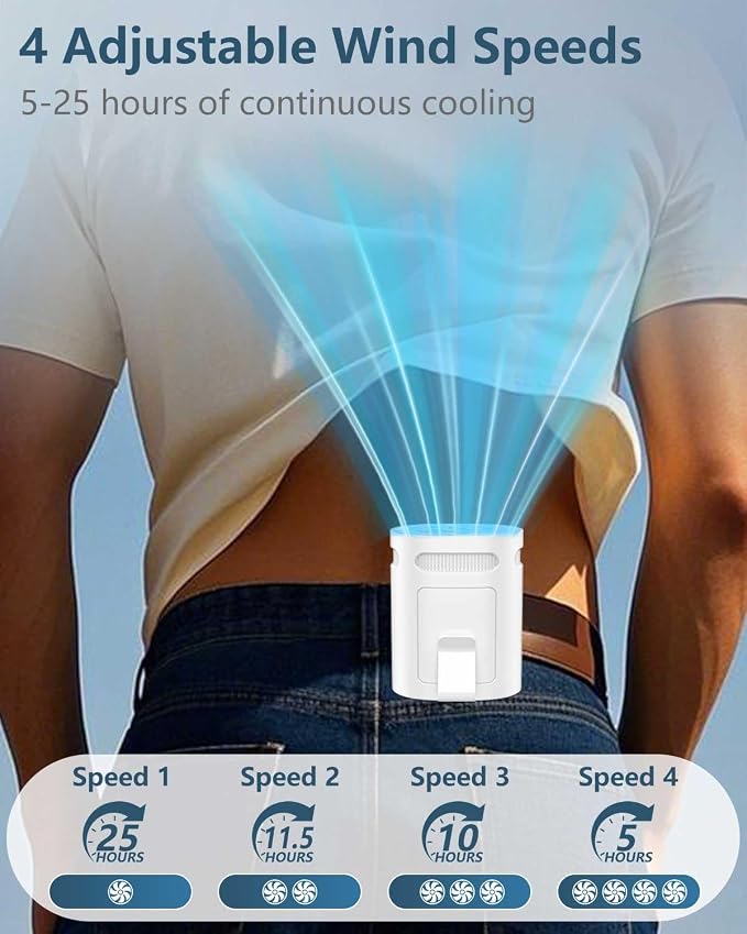 Clip On Fan for Shirt Belt Pants-Portable Waist Fan,Tiny Personal Fans Rechargeable Battery Powered Air Conditioner,White Powerful Soundless Body Fans Under Clothes for Outdoor Camping Walking Travel