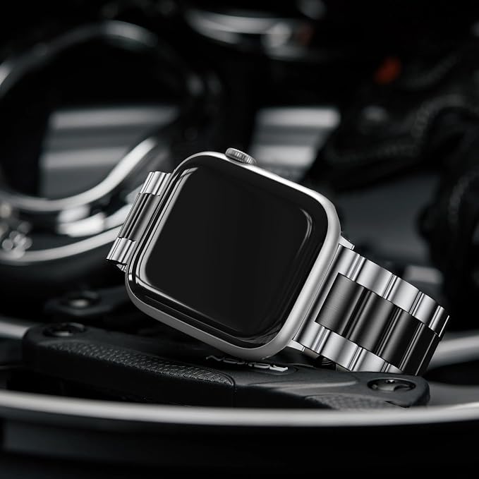 EPULY Compatible with Apple Watch Band 42mm 44mm 45mm 38mm 40mm 41mm, Business Stainless Steel Metal Wristband for iWatch SE & Series 7 6 5 4 3 2 for Men (Silver+Black, 45mm 44mm 42mm)