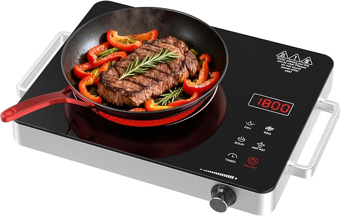 Electric Cooktop,Portable Electric Cooktop 1800W Single Burner Stove with Plug,Hot Plate Countertop,110V-120V Infrared Burner,Child Safety Lock,Timer,Touch and Knob Control