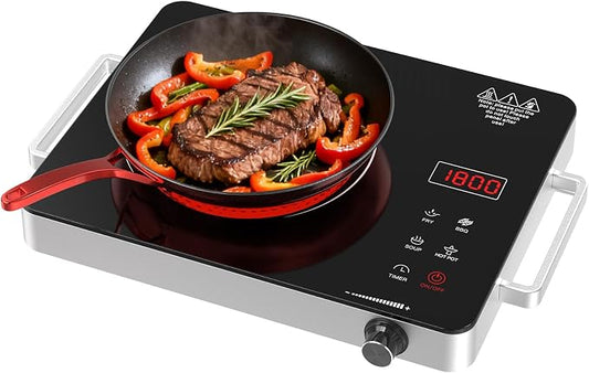 Electric Cooktop,Portable Electric Cooktop 1800W Single Burner Stove with Plug,Hot Plate Countertop,110V-120V Infrared Burner,Child Safety Lock,Timer,Touch and Knob Control