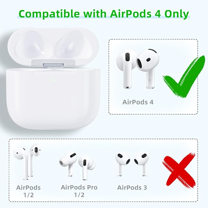 Wireless Charging Case Compatible with AirPods 4, Replacement Charger Case with Bluetooth Pairing Sync Button (to USB-C)